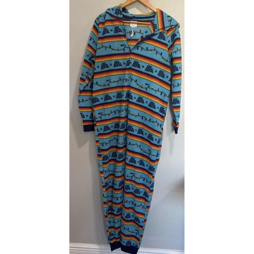 Aldi Gear Unisex Adult Pajama Jumpsuit One Piece Hooded Sz Med Christmas Caw-caw